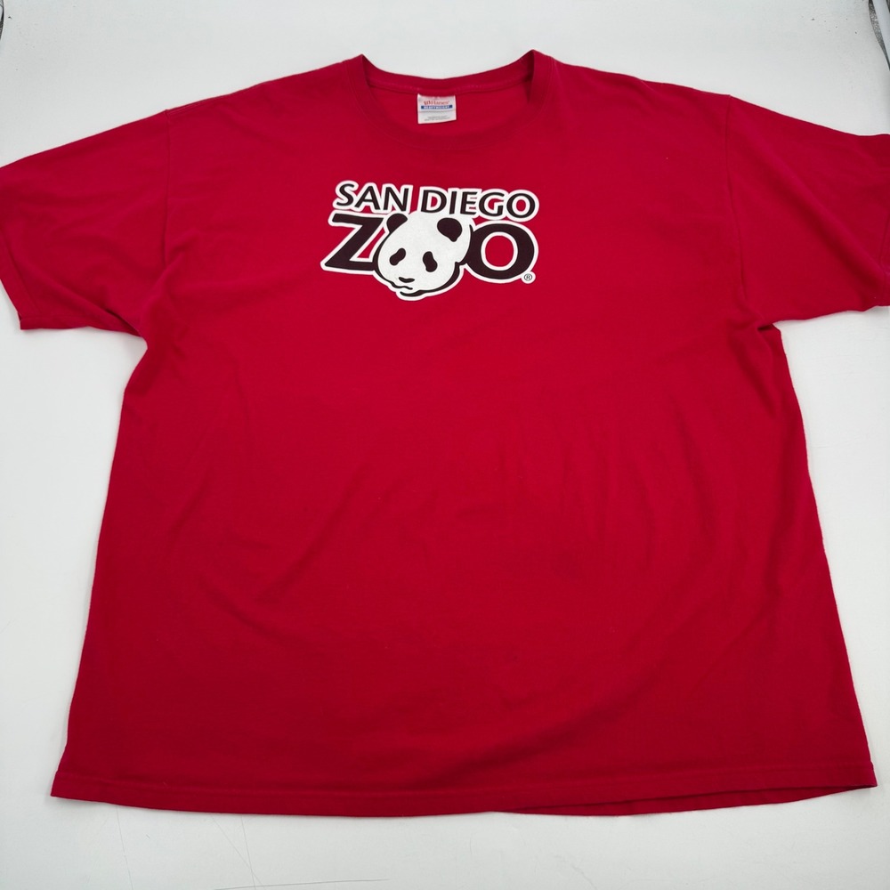 San Diego Zoo Panda Graphic T Shirt‎ Mens 2XL Red Heavyweight Cotton Tee